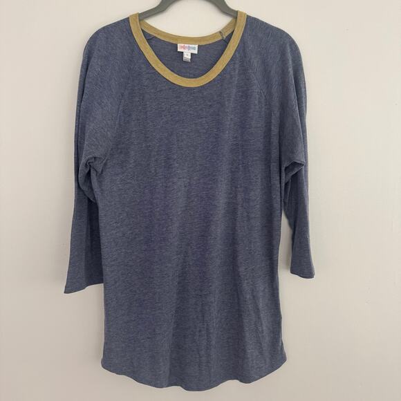 Lularoe Randy Top in Heathered Blue/Gold - Picture 2 of 6
